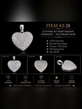 1CTW Pave Heart Moissanite Pendant Necklace 925 Sterling Silver Certified